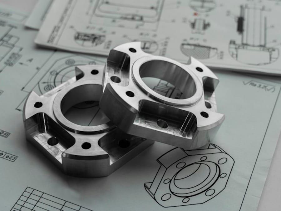 Machined parts on engineering drawings